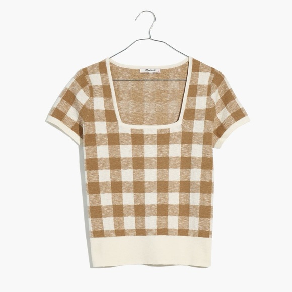 Madewell NWOT Square-Neck Sweater Tee Sweater in Gingham - Picture 5 of 10